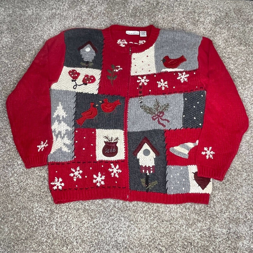 Croft And Barrow Womens Medium Cardinal Cardigan Sweater Red Full Zip Front